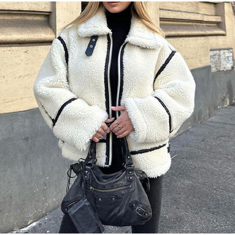 Women's cozy teddy fleece jacket with a chic collar NOVAE