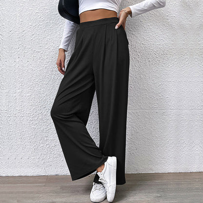 Women's wide-leg chino trousers with elegant pleats and high waist NOVAE
