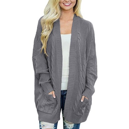 Women's chunky knit cardigan with deep pockets and elegant texture NOVAE