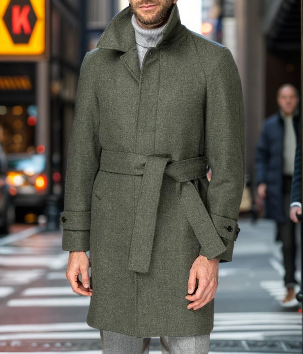 Men's fashionable wool trench coat with tie belt and large pockets NOVAE