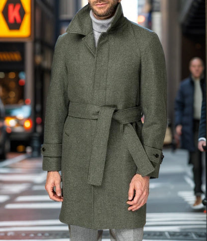 Men's fashionable wool trench coat with tie belt and large pockets NOVAE