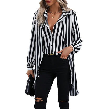 Women's long-sleeved shirt blouse in a modern striped look with an asymmetrical cut NOVAE