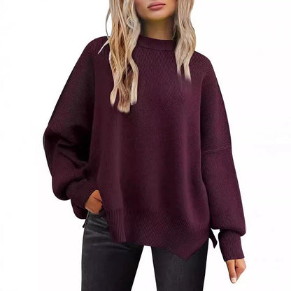 Women's oversized knit sweater with wide sleeves and textured surface NOVAE