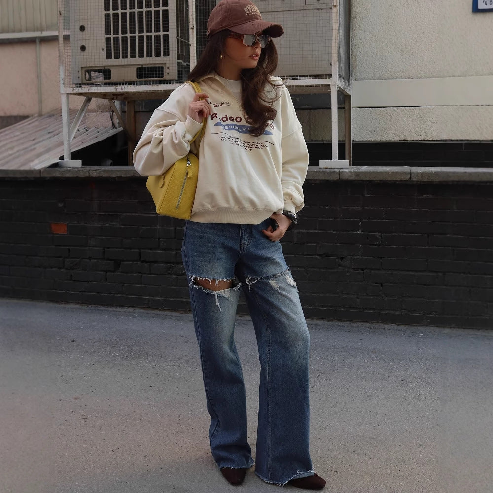 Women's sweatshirt with stand-up collar and fashionable NOVAE print