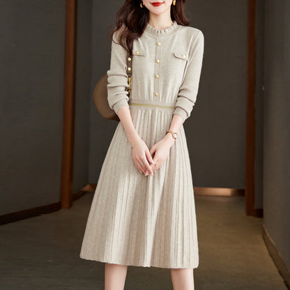 Women's knit dress with elegant back view and high neckline NOVAE