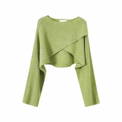 Women's casual cropped sweater with asymmetrical cut and textured surface NOVAE