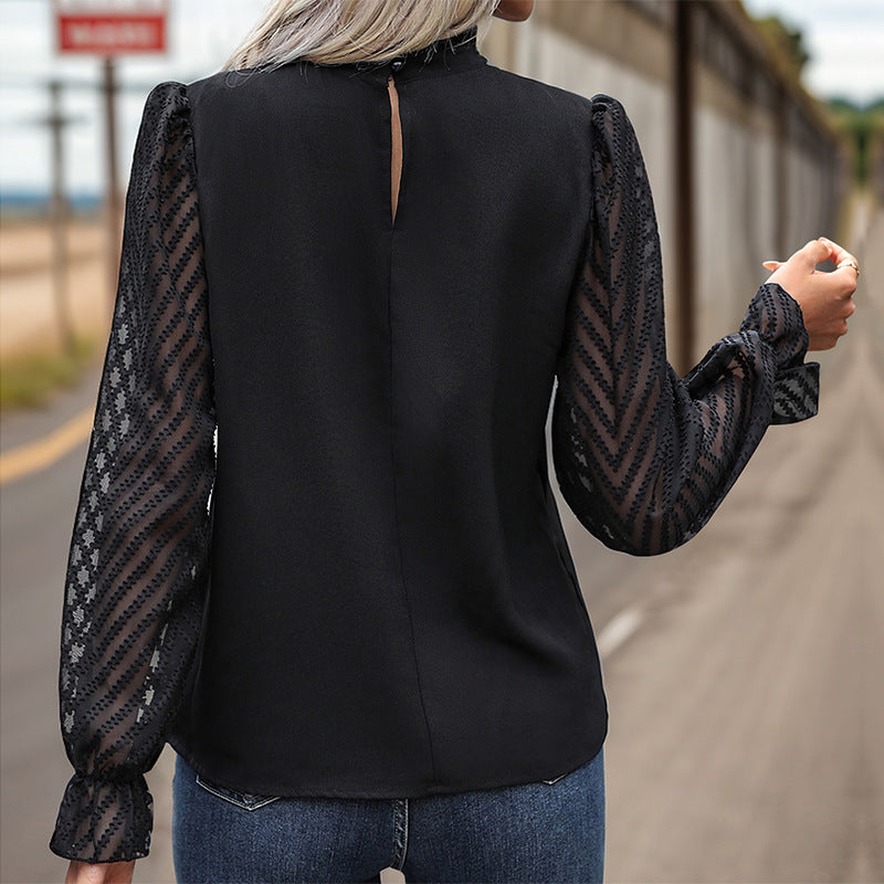 Women's fashionable blouse shirt with ruffle details and button trim NOVAE