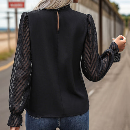 Women's fashionable blouse shirt with ruffle details and button trim NOVAE