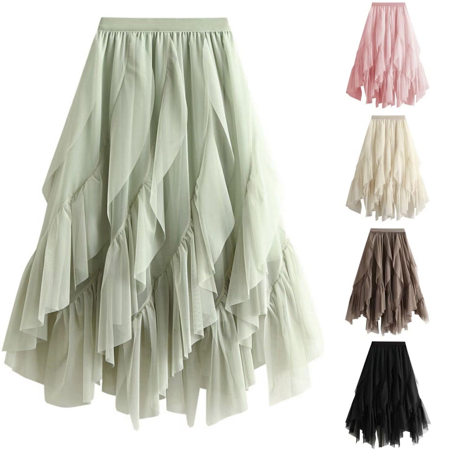 Women's Voluminous Tulle Skirt with Asymmetrical Hem and Multi-Layered Design NOVAE