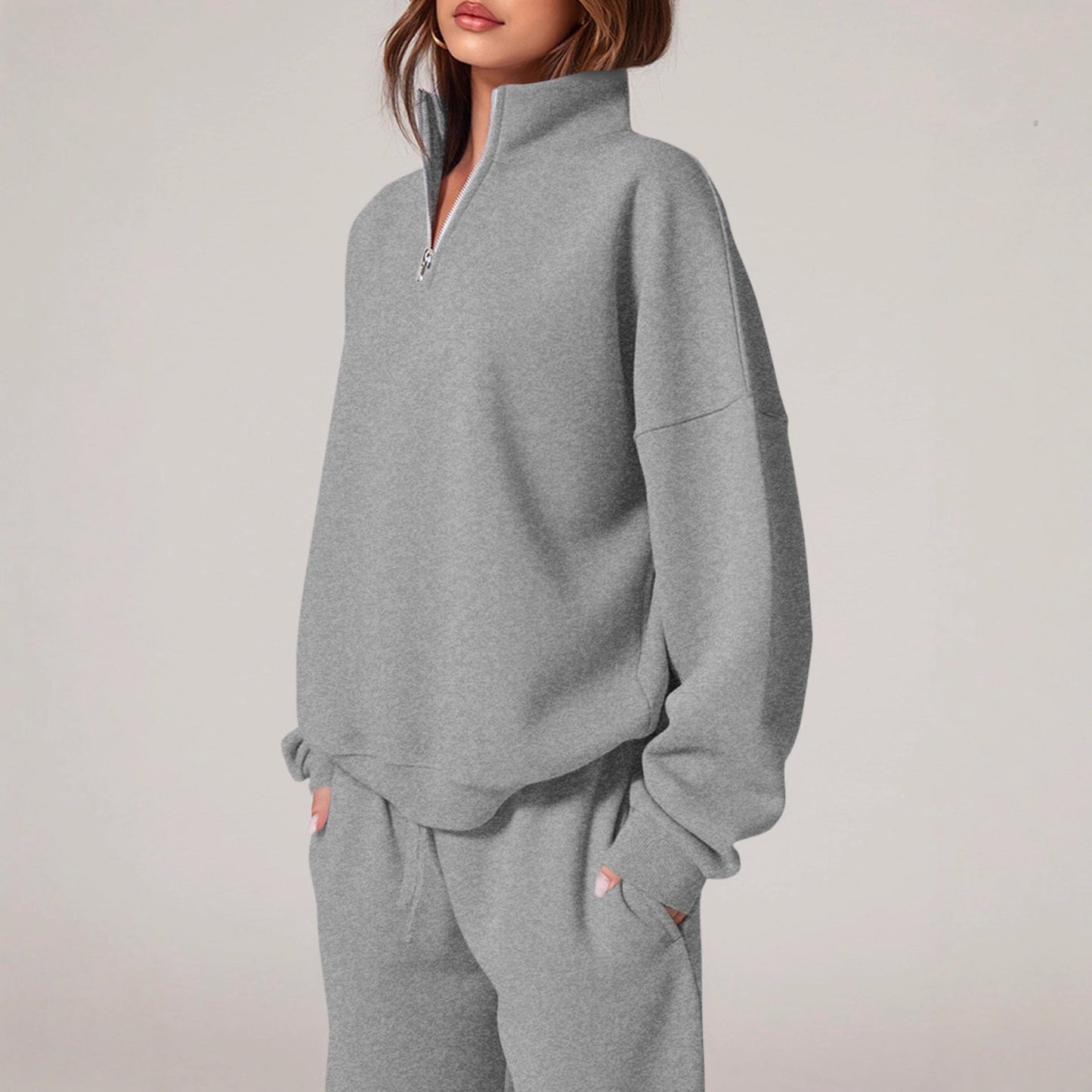 Women's casual sweatpants set with stand-up collar and zipper NOVAE