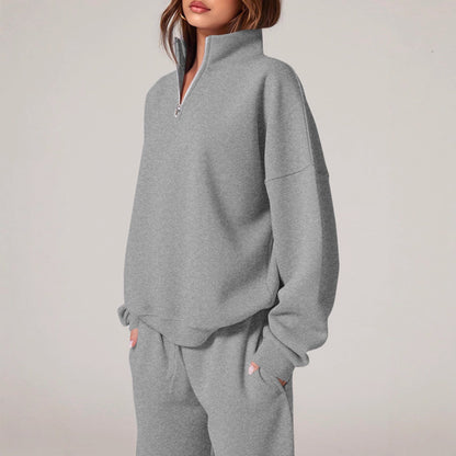 Women's casual sweatpants set with stand-up collar and zipper NOVAE