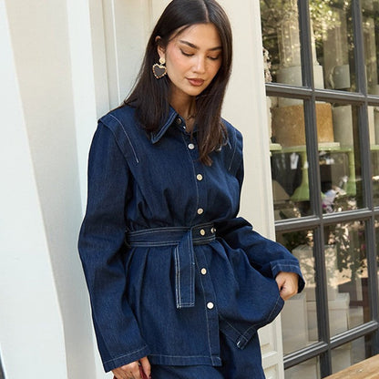 Women's wide-leg jeans set with belt NOVAE