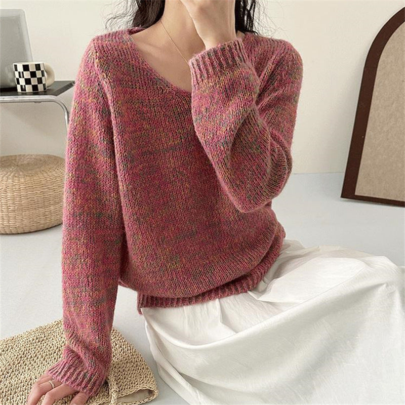 Women's lightweight knit sweater with V-neck and voluminous sleeves NOVAE