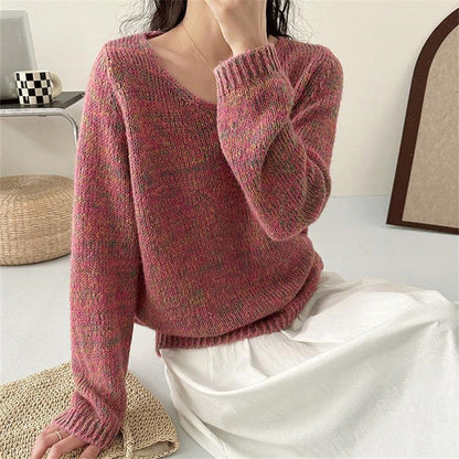 Women's lightweight knit sweater with V-neck and voluminous sleeves NOVAE