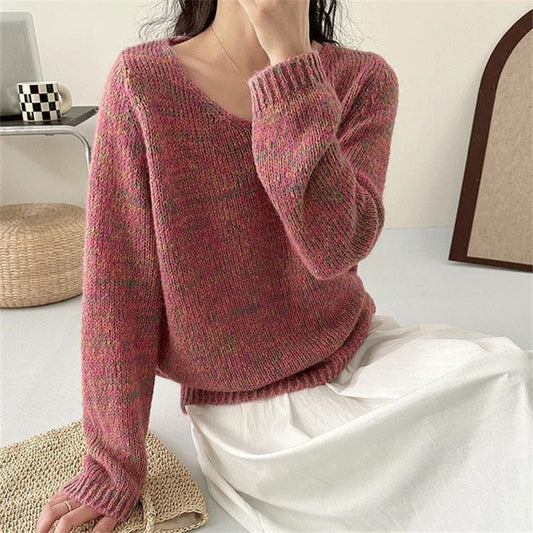 Women's lightweight knit sweater with V-neck and voluminous sleeves NOVAE