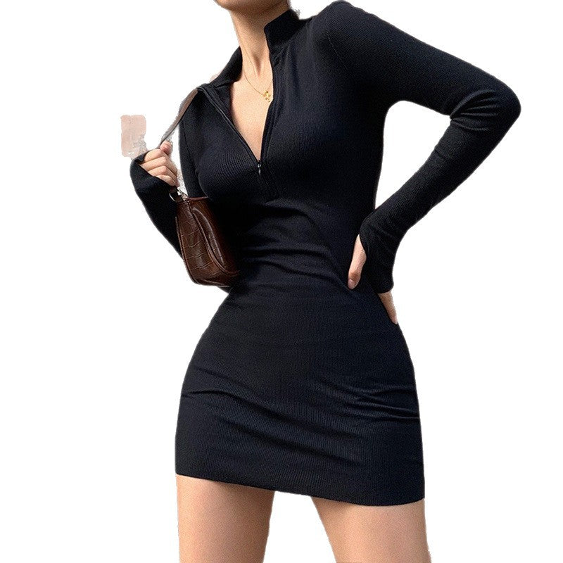 Women's sporty mini dress with high collar and full-length zipper NOVAE