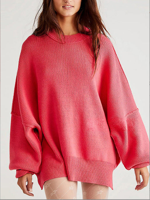 Women's oversized knit sweater with wide sleeves and textured surface NOVAE