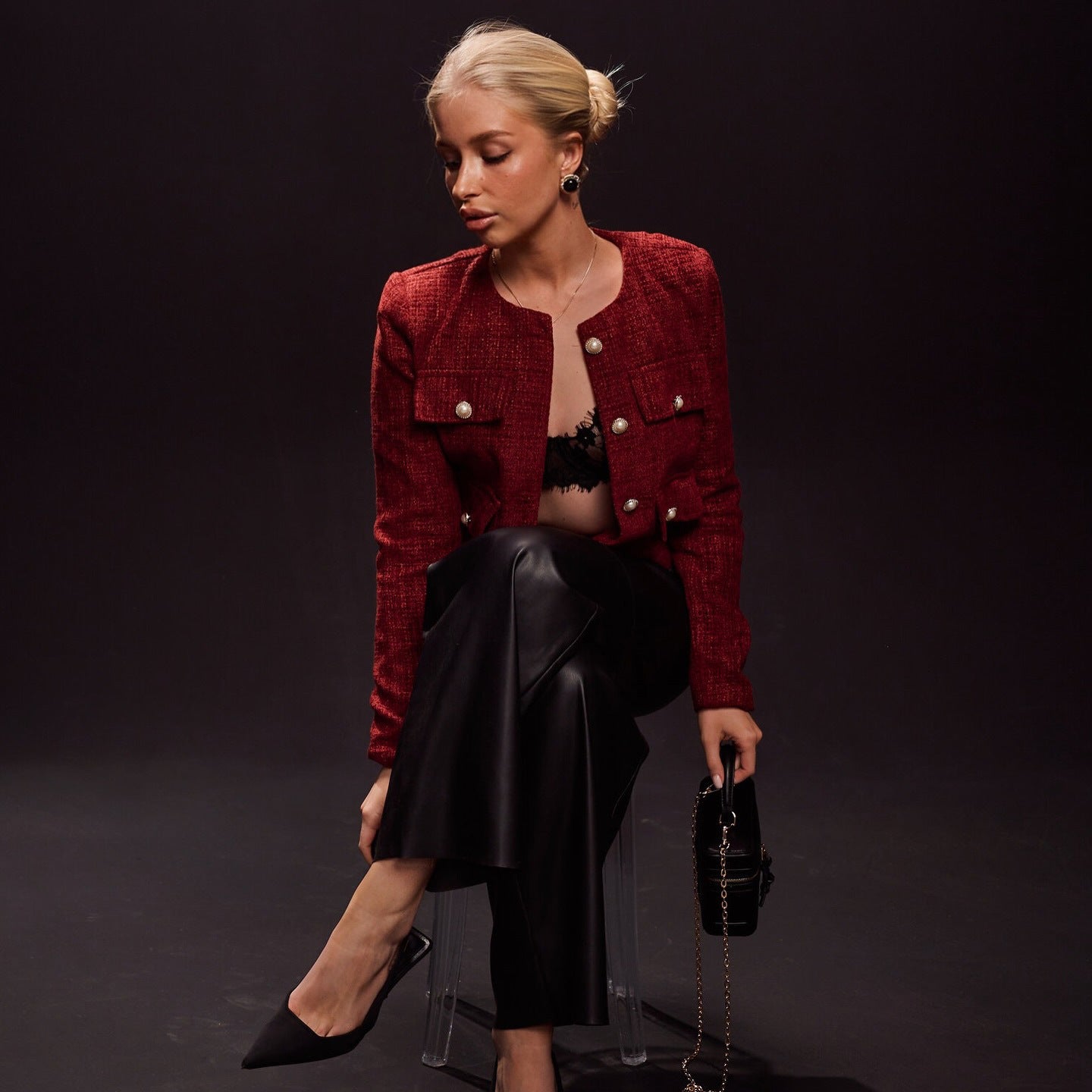 Women's elegant short jacket with sparkling button details NOVAE