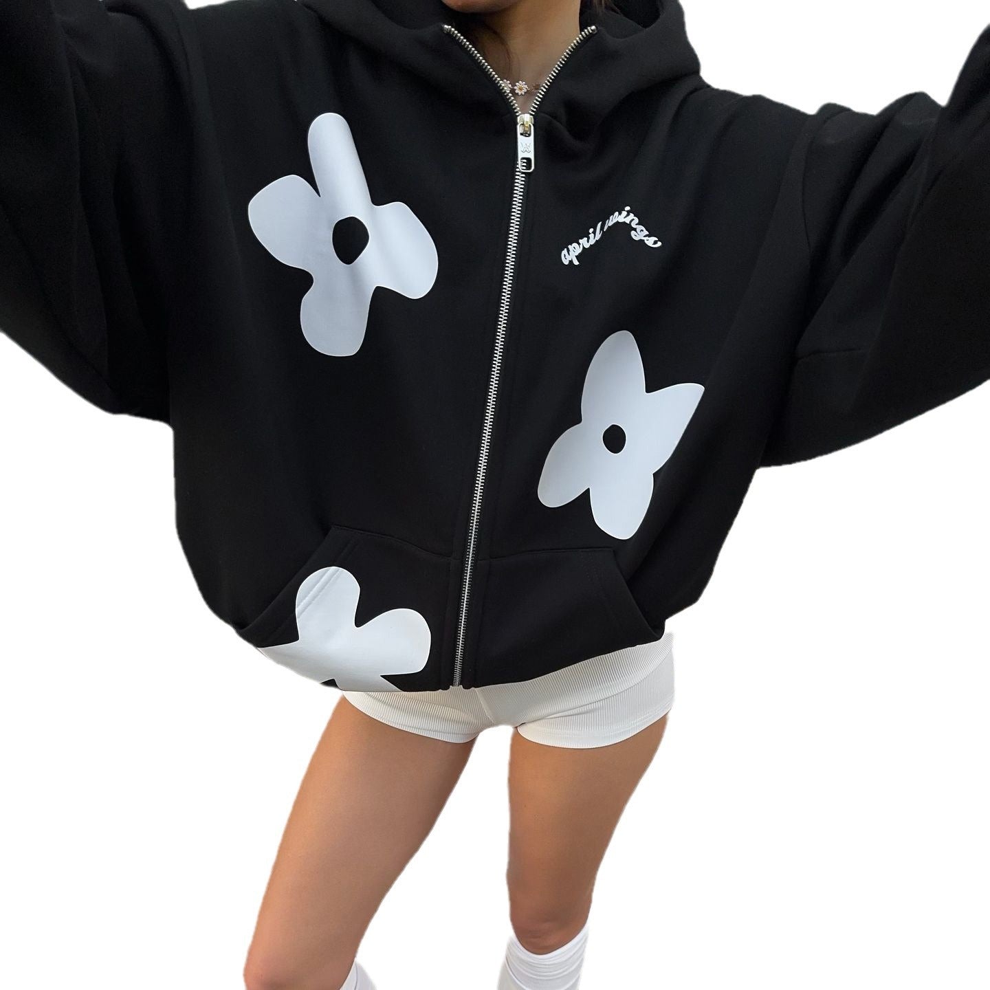 Women's oversized hoodie with creative floral motifs NOVAE