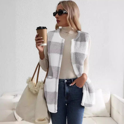 Women's Soft Plaid Vest with Side Pockets and Comfortable Cut NOVAE
