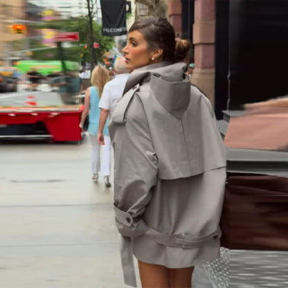 Women's Urban Trench Coat with High Collar and Double Button Placket NOVAE