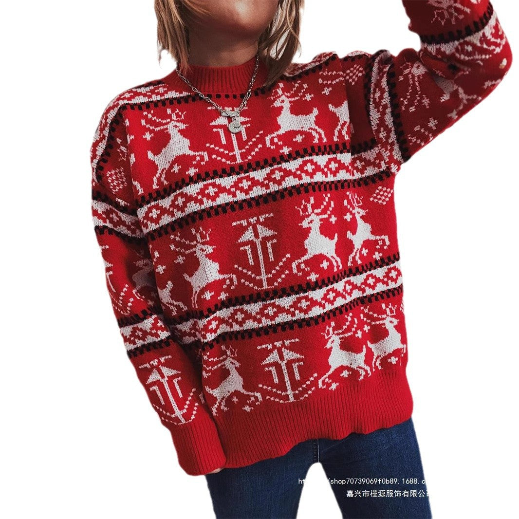Women's Christmas sweater in a festive Norwegian pattern with a round neckline NOVAE