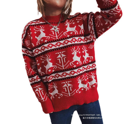 Women's Christmas sweater in a festive Norwegian pattern with a round neckline NOVAE