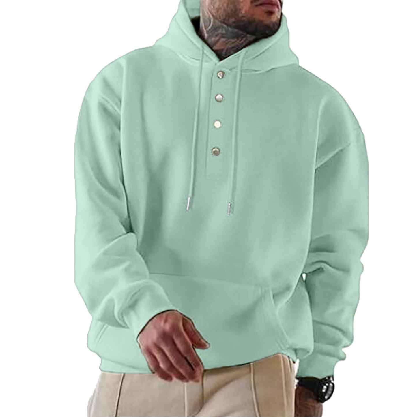 Men's Casual Hoodie with Button Placket and Pockets NOVAE