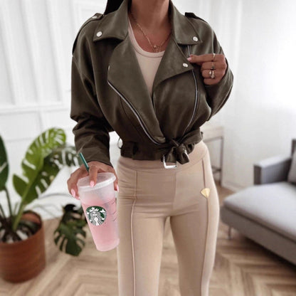 Women's Casual Biker-Style Transitional Jacket with Waist Belt NOVAE