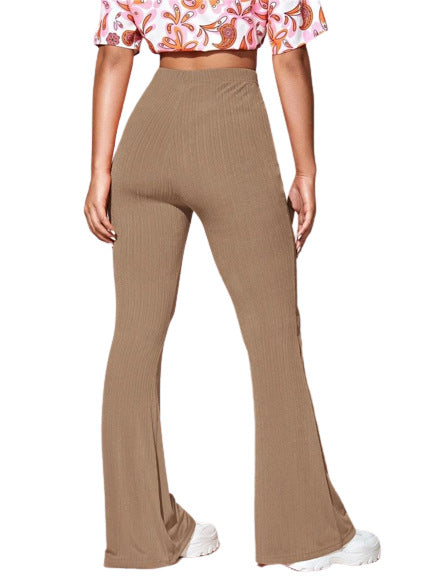 Women's High-Waisted Flared Pants with Textured Rib Pattern NOVAE