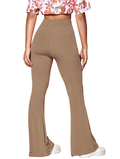 Women's High-Waisted Flared Pants with Textured Rib Pattern NOVAE