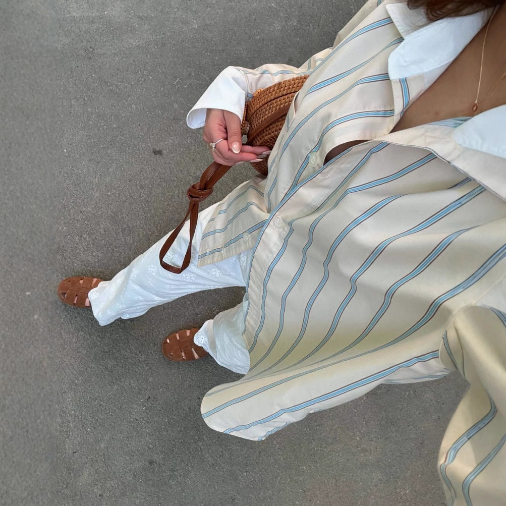 Women's elegant shirt blouse with fine stripes and classic button details NOVAE