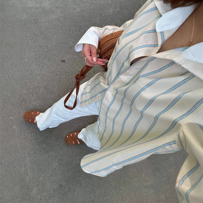 Women's elegant shirt blouse with fine stripes and classic button details NOVAE