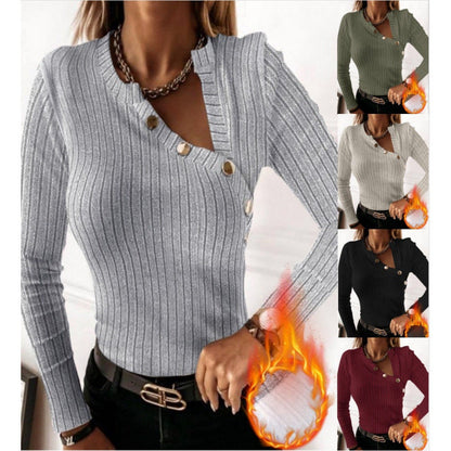 Women's long-sleeved shirt with fashionable button detail and ribbed texture NOVAE