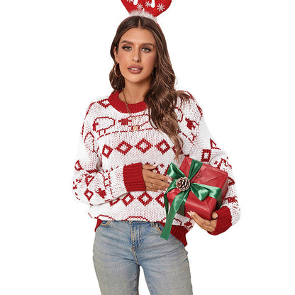 Women's knitted sweater with a cheerful pattern and casual cut NOVAE