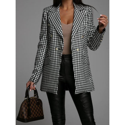 Women's checked blazer with double-breasted button fastening and elegant details NOVAE
