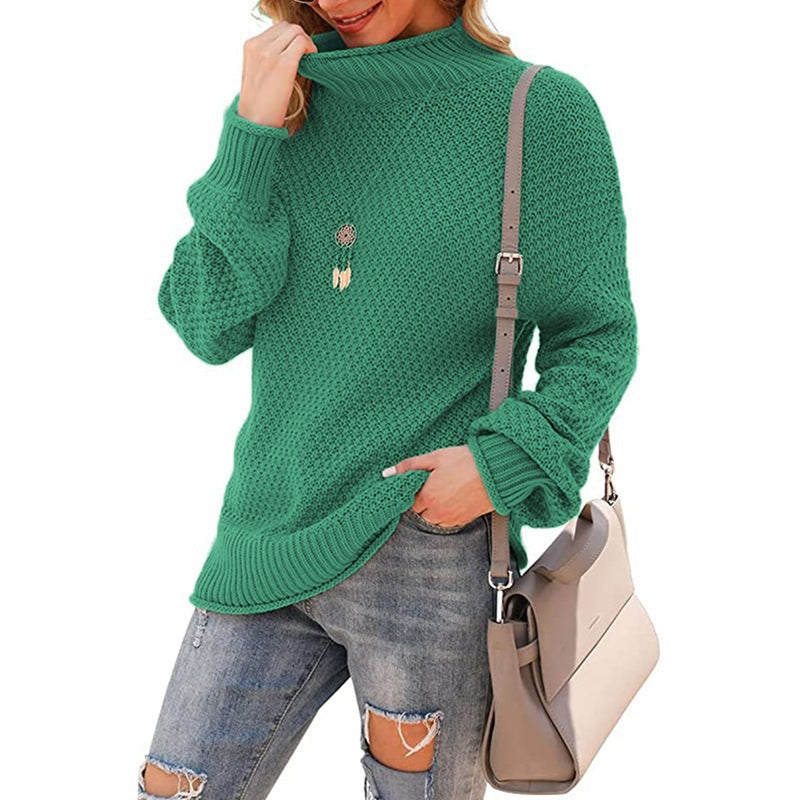 Women's chunky knit sweater with high collar and comfortable sleeves NOVAE