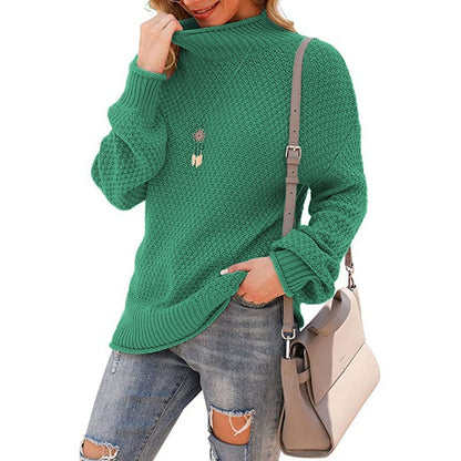 Women's chunky knit sweater with high collar and comfortable sleeves NOVAE