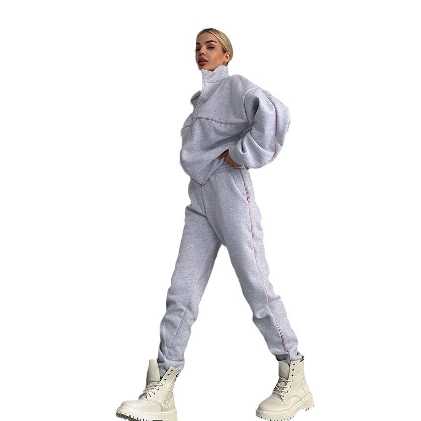 Women's cozy fleece tracksuit with high collar and zipper NOVAE