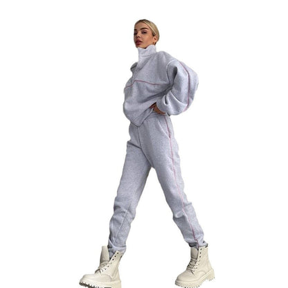 Women's cozy fleece tracksuit with high collar and zipper NOVAE