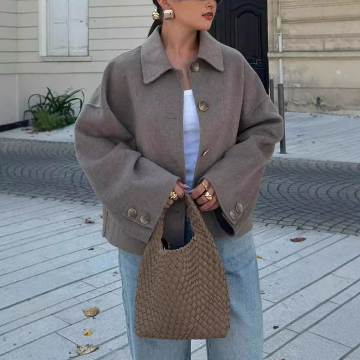 Women's fashionable oversized wool jacket with button details and a wide cut NOVAE