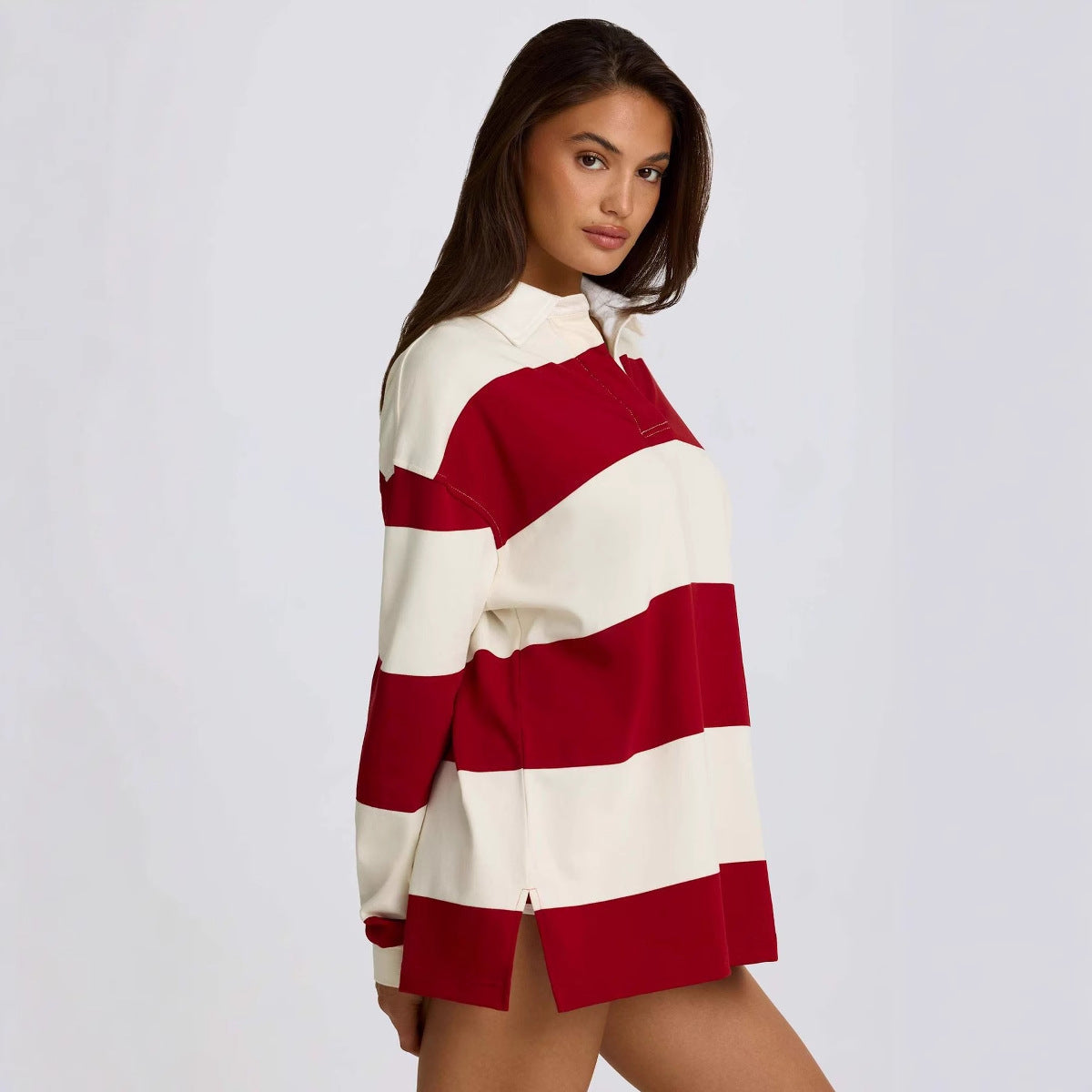 Women's sporty polo shirt with a casual cut and striped design NOVAE