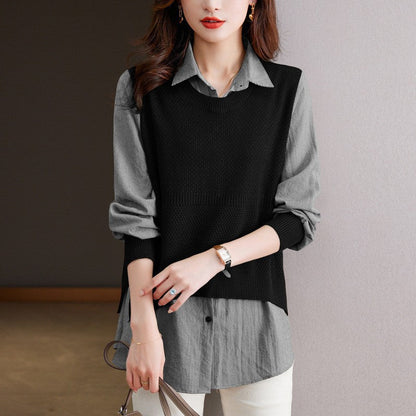 Women's knit sweater with a unique layered look and fine texture NOVAE