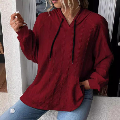 Women's Oversized Knit Hoodie with V-Neck and Stylish Hood NOVAE