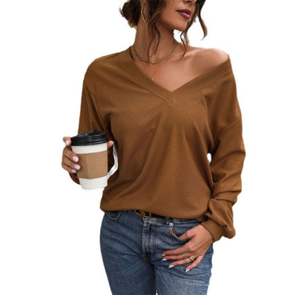 Women's casual V-neck sweater with textured design NOVAE