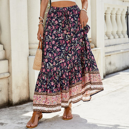 Women's maxi skirt with floral print and adjustable waistband NOVAE