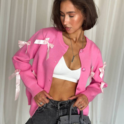 Women's elegant knit sweater with fashionable bow details NOVAE