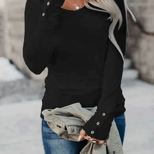 Women's long-sleeved shirt with decorative buttons and fashionable V-neck NOVAE