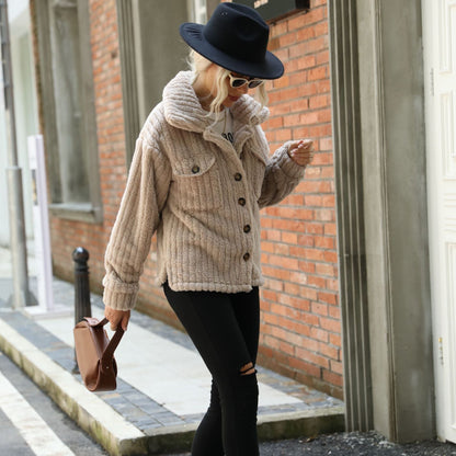 Women's plush jacket with textured fleece and modern button details NOVAE