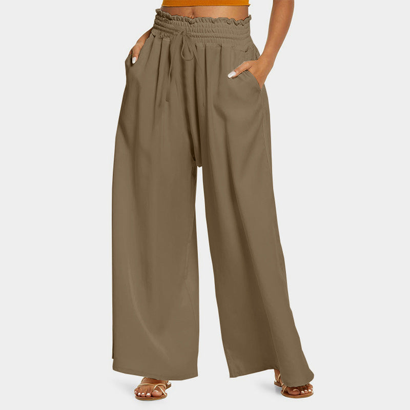 Women's wide-leg trousers with elasticated waistband and side pockets NOVAE
